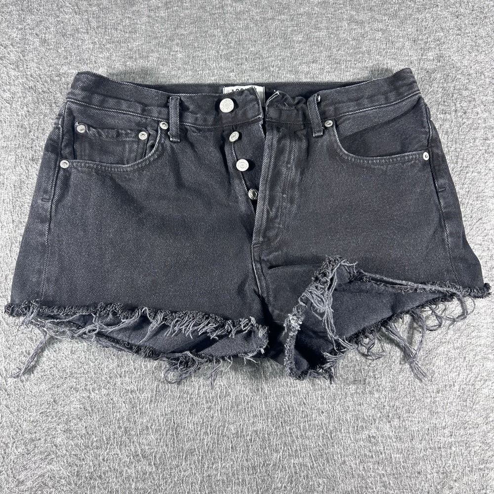 Agolde Parker Shorts Womens Size 27 Black High Rise Frayed Hem Button Fly Denim